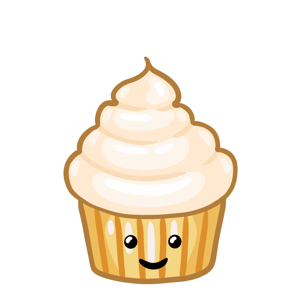 A cute hand-drawn image of our classic vanilla cupcake