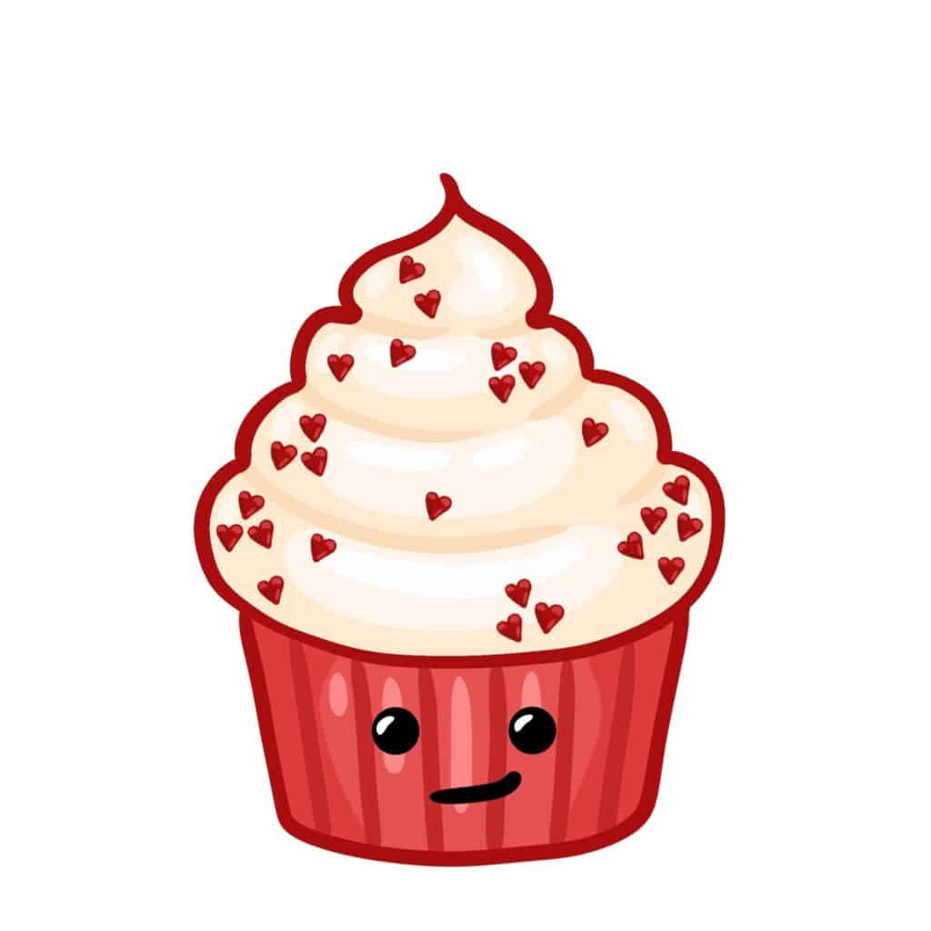 A cute hand-drawn image of our red velvet cupcake