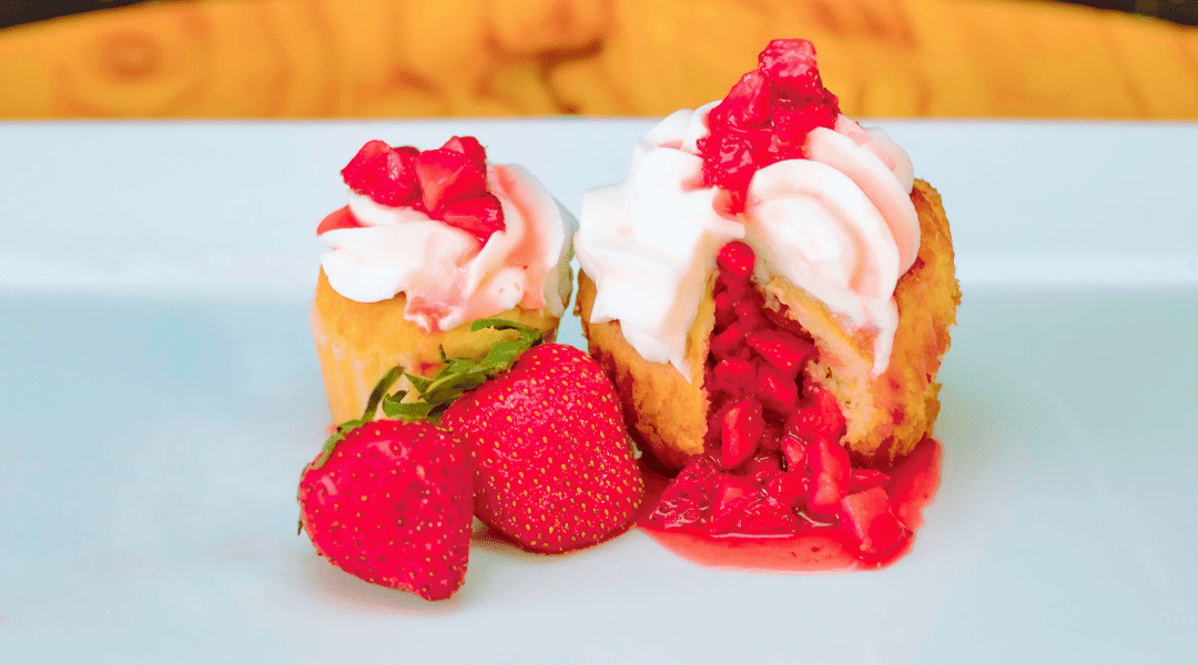 Our delicious strawberry shortcake cupcake which is available in our edmond location